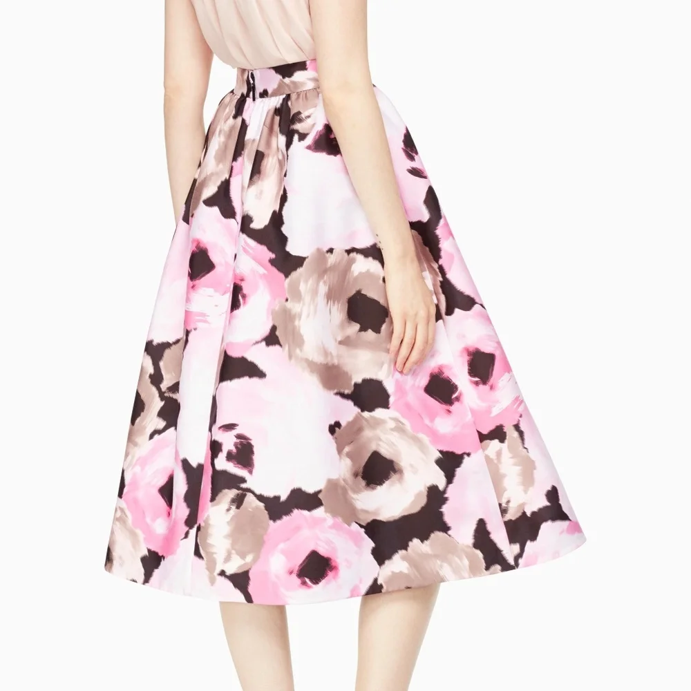 Kate Spade Madison Collection Lex Full Bloom Floral Midi Pink Black Skirt Small